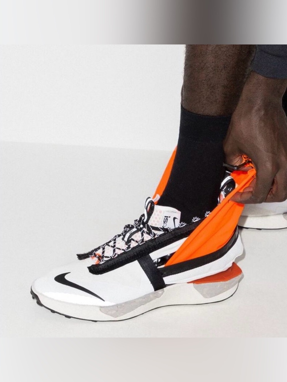 Nike White and Orange Men's Athletic Sneakers with Black Accents